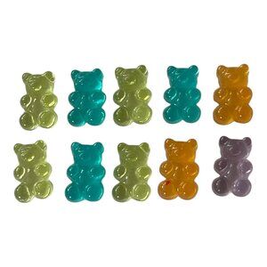 10-Piece Gummy Bear Candy Charms - Colorful Polymer Clay Style Slime Toys